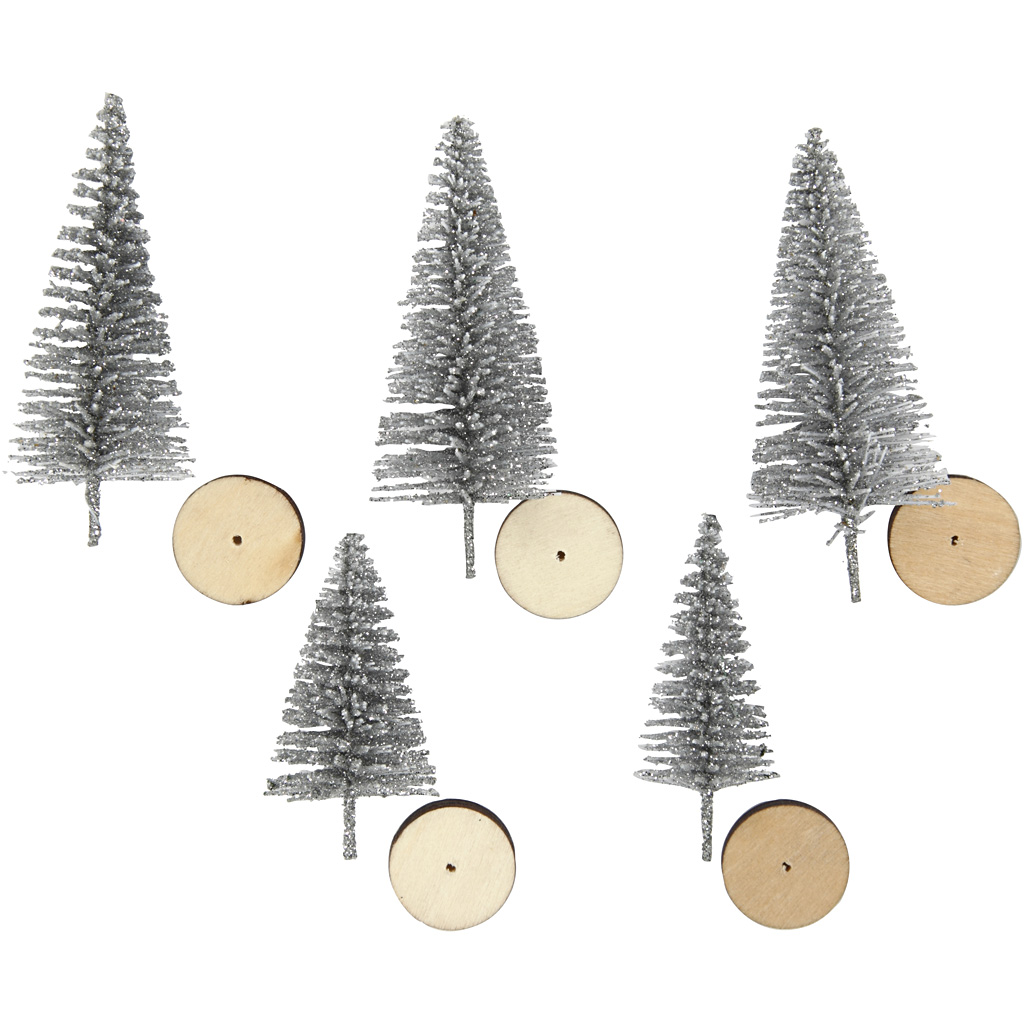 Grantræer, sølv, H: 40+60 mm, 5 stk./ 1 pk.