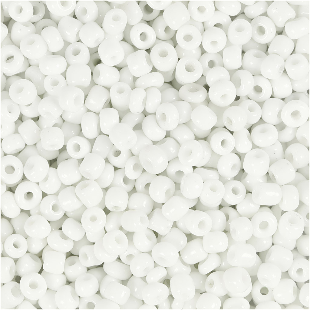 Rocaiperler, hvid, diam. 3 mm, str. 8/0 , hulstr. 0,6-1,0 mm, 25 g/ 1 pk.