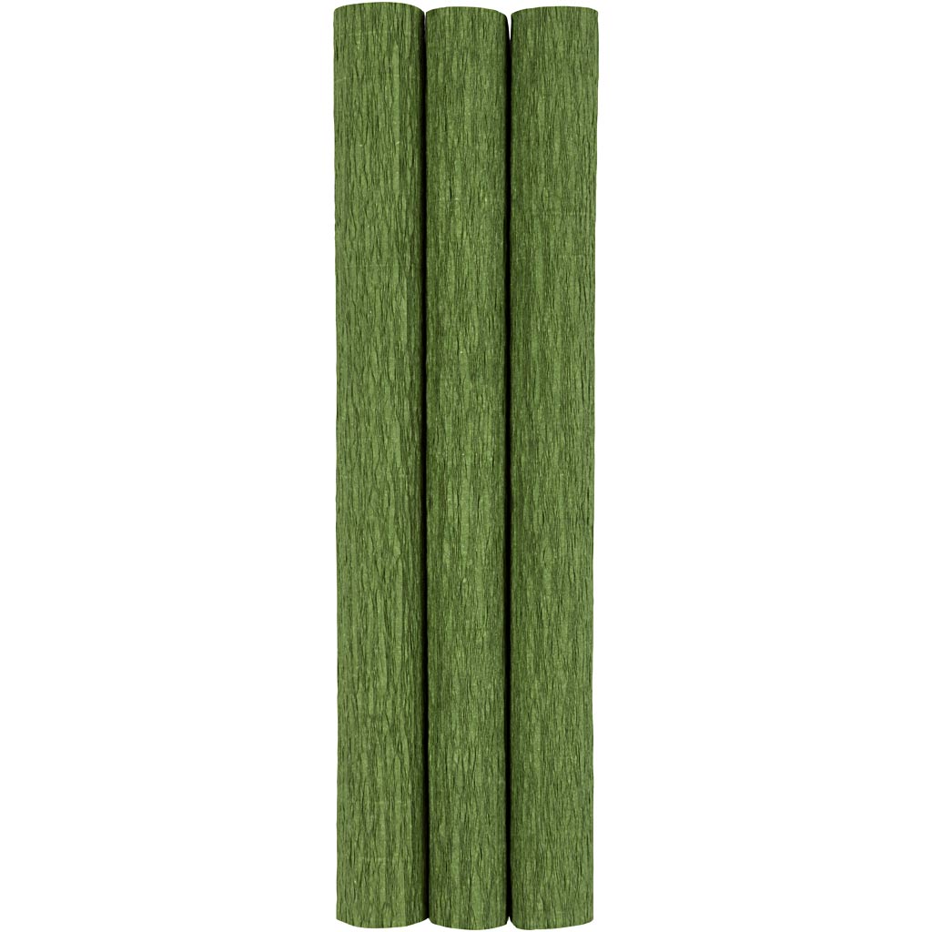 Crepepapir, 25x60 cm, Stræk/crepe: 180%, 105 g, løvgrøn, 3 ark/ 1 pk.