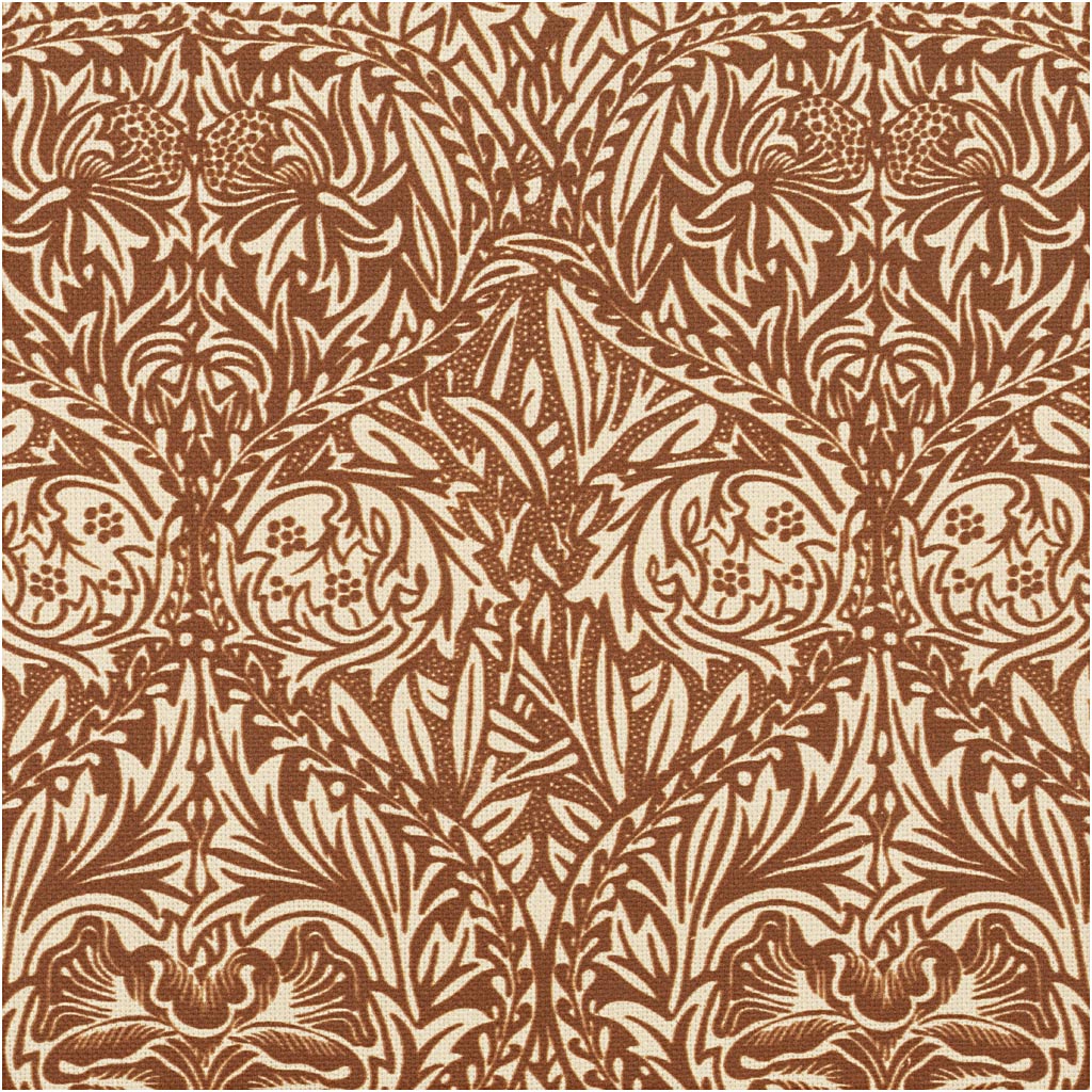 Kanvas m/ snirkler og blade William Morris Gylden rødbrun
