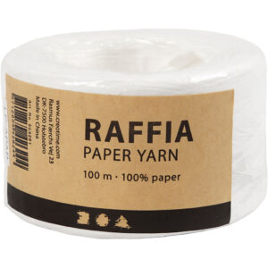 Raffia papirgarn, hvid, B: 7-8 mm, 100 m/ 1 rl.