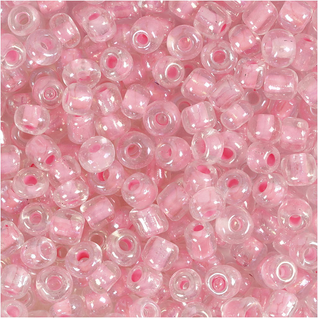 Rocaiperler, rosa kerne, diam. 4 mm, str. 6/0 , hulstr. 0,9-1,2 mm, 25 g/ 1 pk.