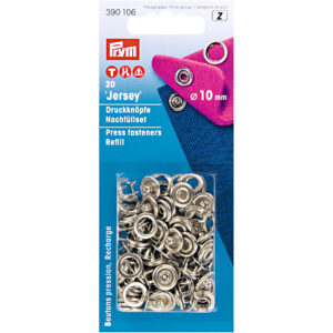 Trykknap ring refil Jersey, 10 mm, 20 stk. Sølv
