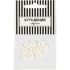 Skjorteknap 4-huls, 9 mm, 10stk. Hvid