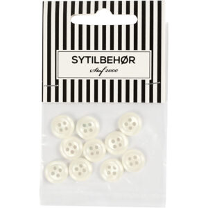 Skjorteknap 4-huls, 11 mm, 10stk. Hvid