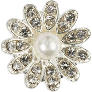 Simili knap m/ perle, 13 mm Sølv