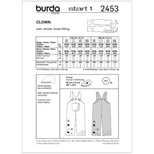 Klovne kostume Burda 2453 flere størrelser