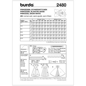 Pinsesse/Snehvide Burda Kids 2480 str. 104-134