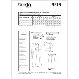 Buksedragt/bluse/bukser Burda 6516 str. 34-46