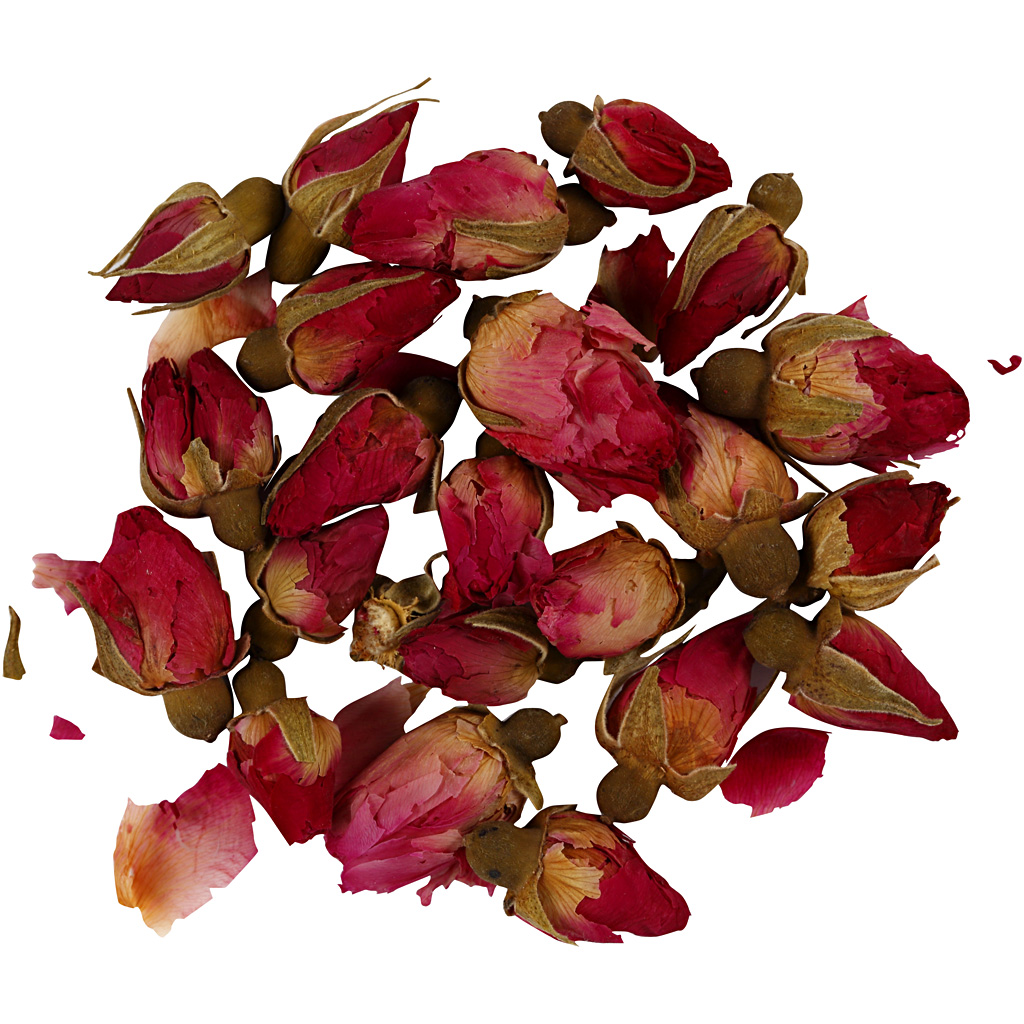 Tørrede blomster, mørk pink, Rosenknopper, L: 1 - 2 cm, diam. 0,6 - 1 cm, 1 pk.