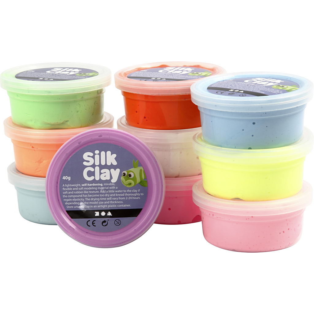 Silk Clay®, ass. farver, Basic 2, 10x40 g/ 1 pk.