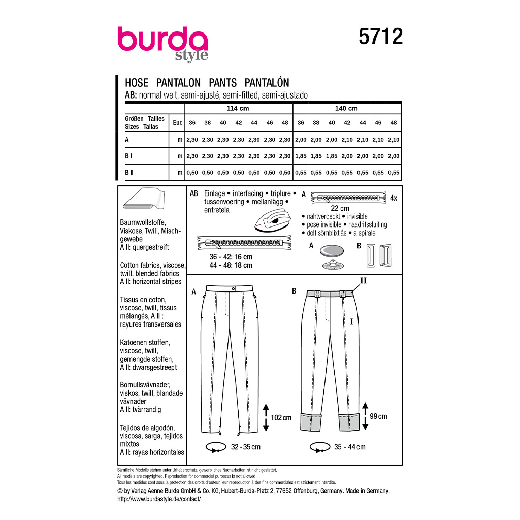Bukser Burda 5712 str. 36-48 - Billede 2