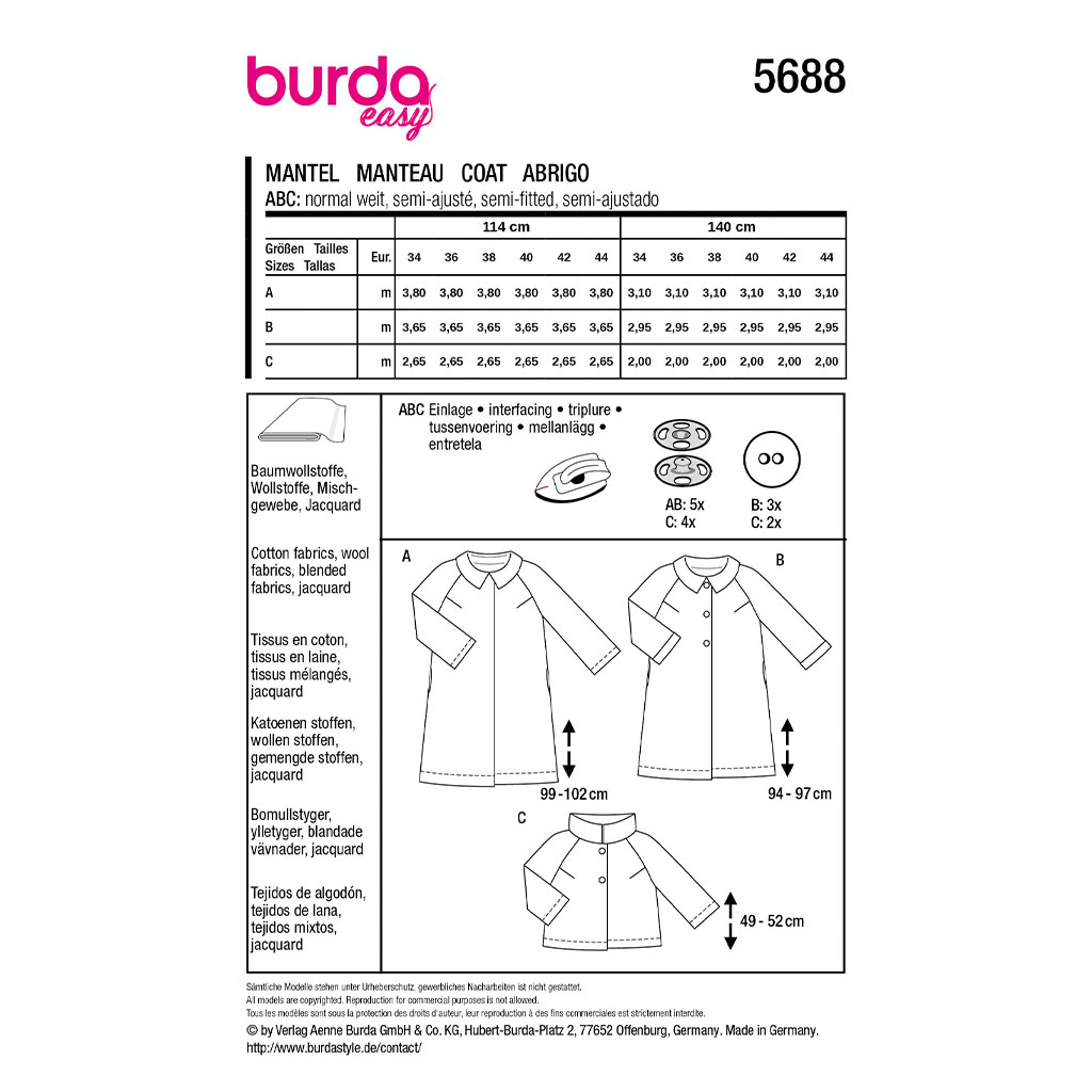 Jakke Burda 5688 str. 34-44 - Billede 2