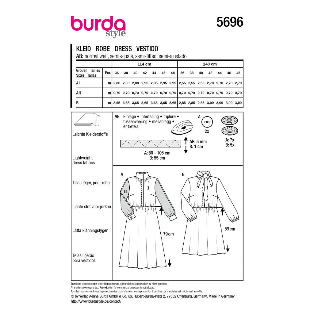 Kjole Burda 5696 str. 36-48 - Billede 2