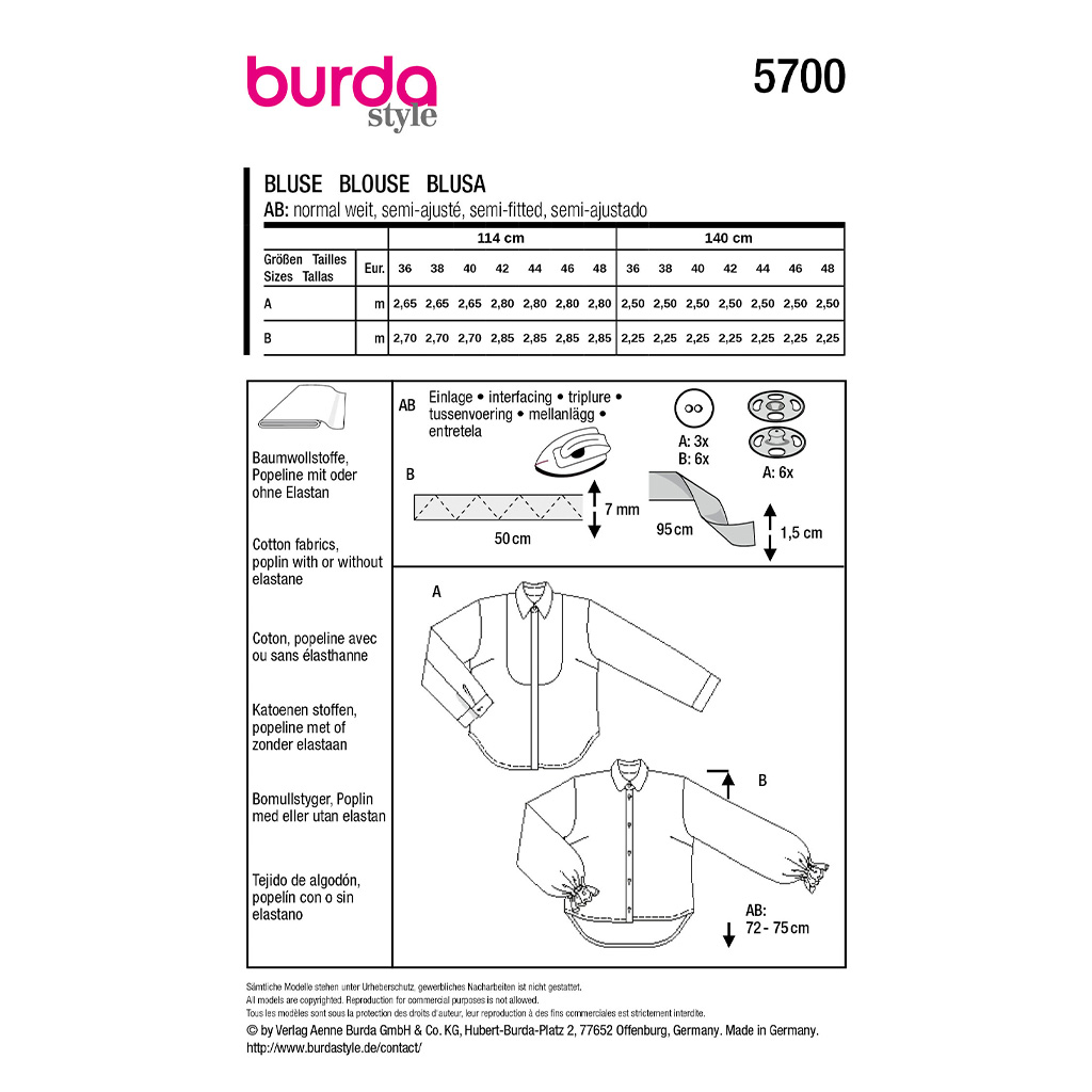 Bluse Burda 5700 str. 36-48 - Billede 2