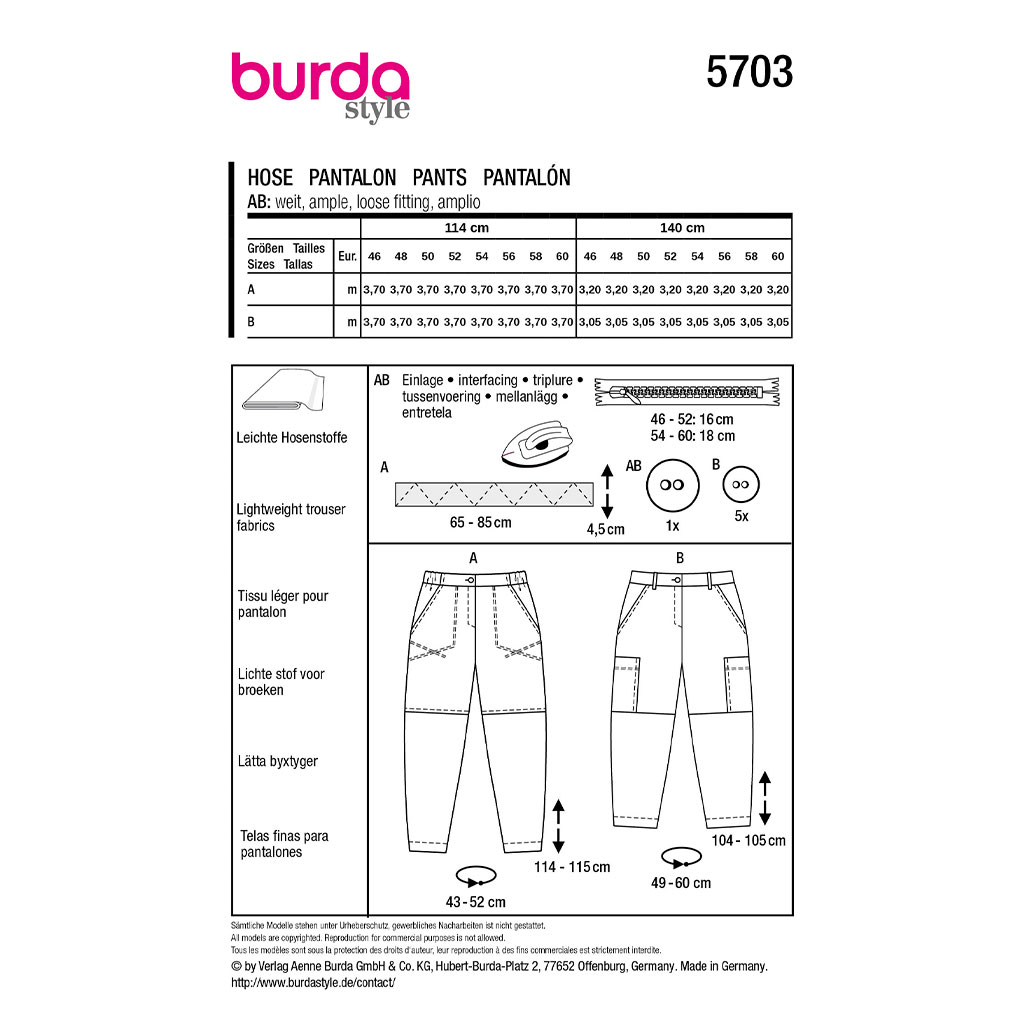 Bukser Burda 5703 str. 46-60 - Billede 2
