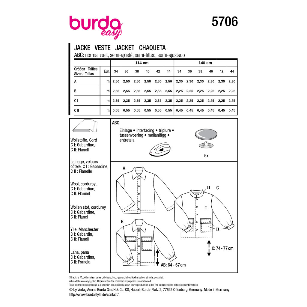 Jakke Burda 5706 str. 34-44 - Billede 2