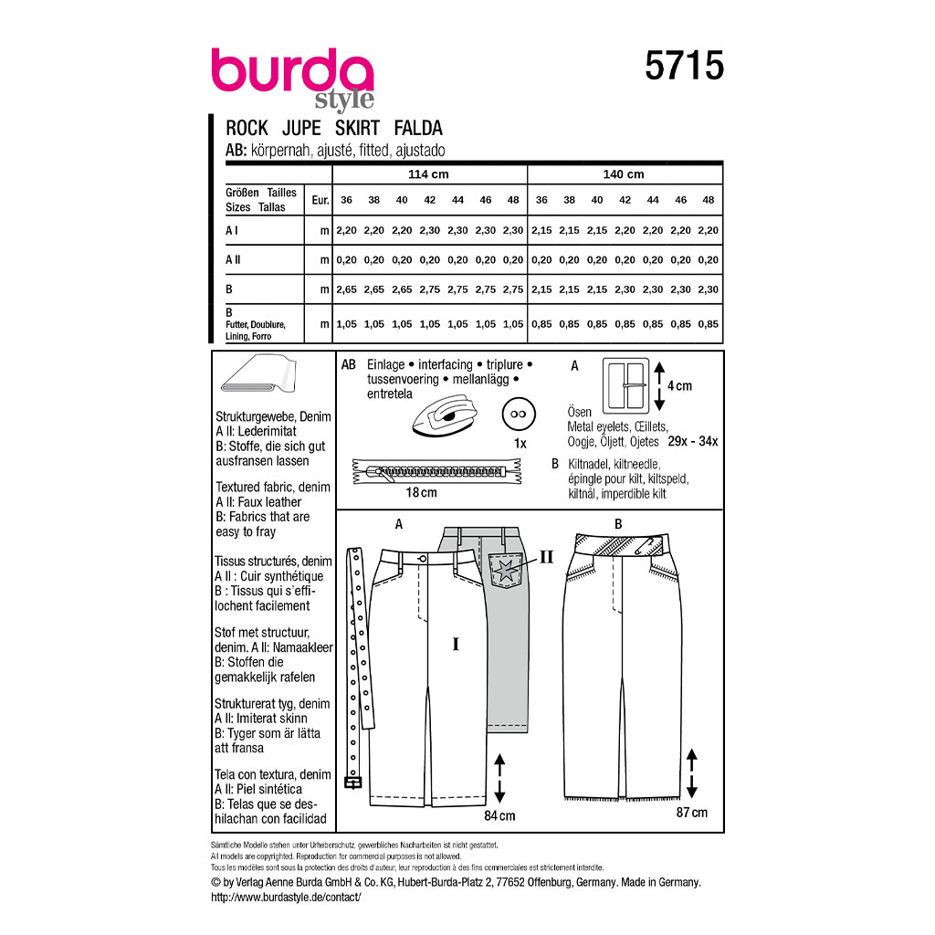 Nederdel Burda 5715 str. 36-48 - Billede 2