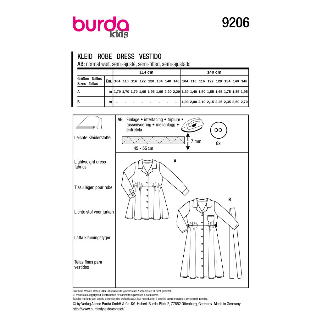 Kjole Burda Kids 9206 str. 104-146 - Billede 2
