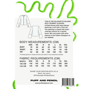 Puff and Pencil Silhouette blouse + trumpet sleeves str. XXS-XXL