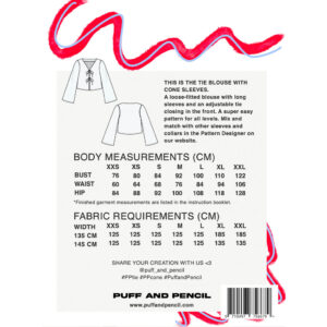 Puff and Pencil Tie blouse + cone sleeves str. XXS-XXL