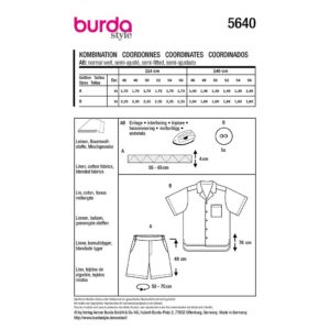 Bluse og shorts Burda Herre 5640 str. 46-56
