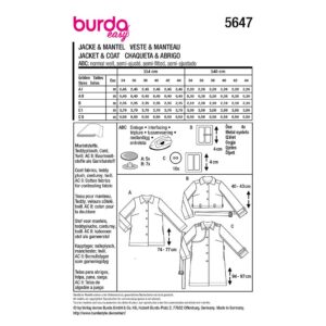 Jakke og frakke Burda 5647 str. 34-44