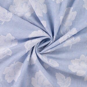 Tynd stribet bomuld m/blomster True blue