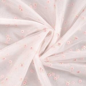 Soft tyl m/små broderi blomster Trend white