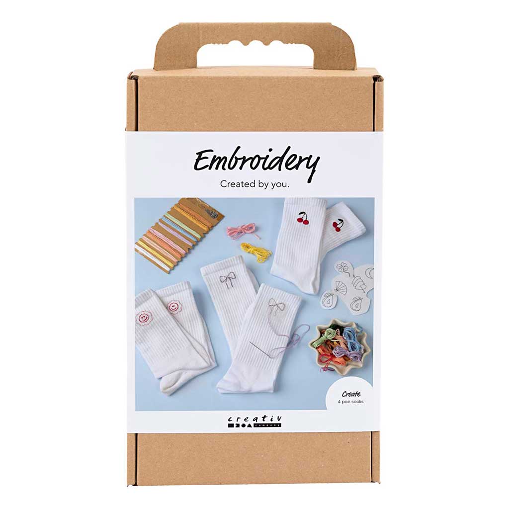 DIY Kit Broderi, strømper 3 par, hvid