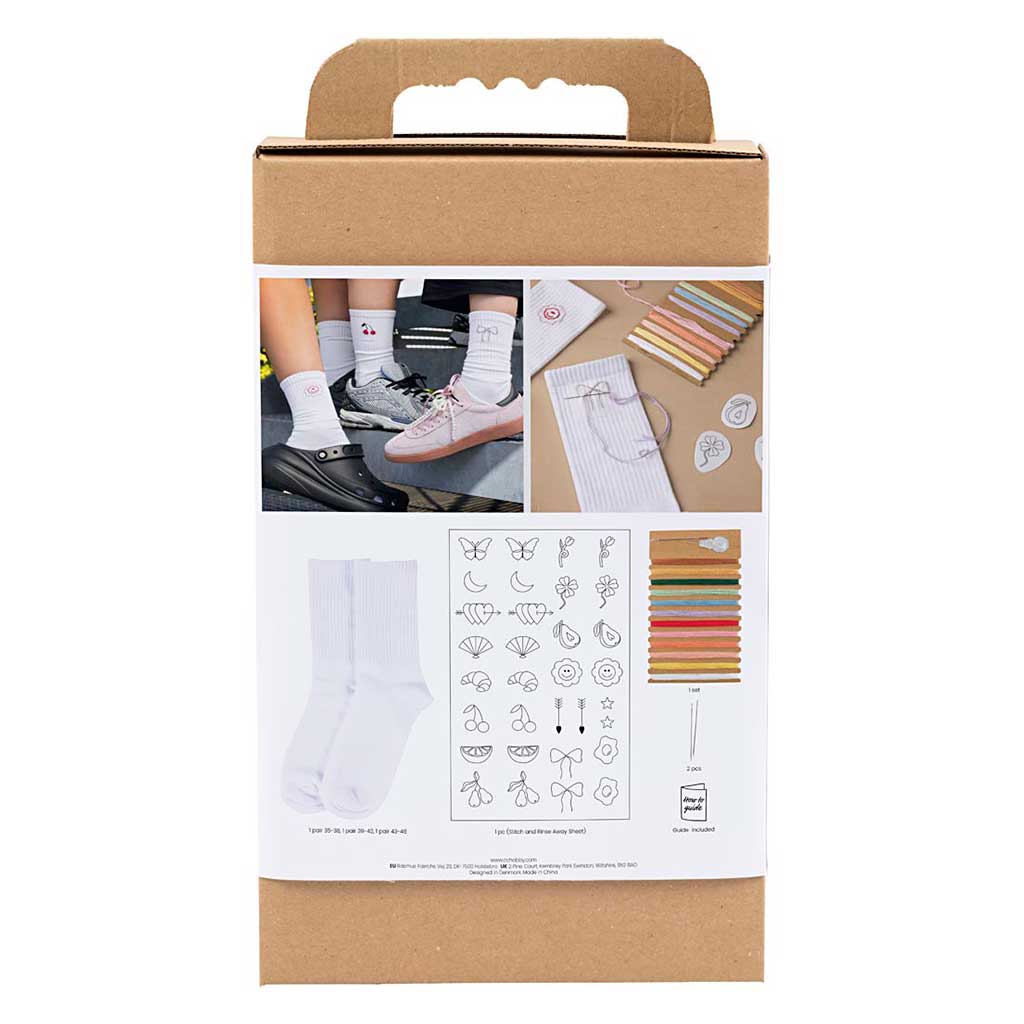 DIY Kit Broderi, strømper 3 par, hvid - Billede 2