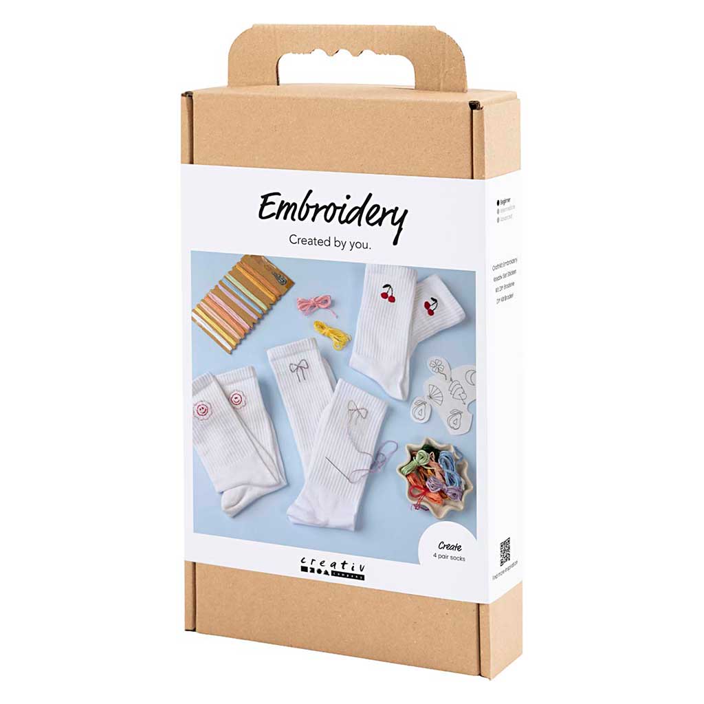 DIY Kit Broderi, strømper 3 par, hvid - Billede 3