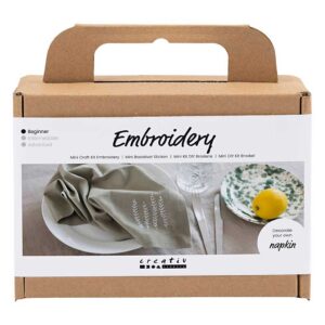 Mini DIY Kit Broderi, Serviet, støvet grøn