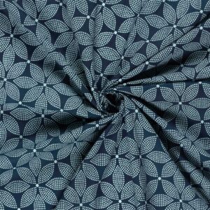 Let voile m/blomsterprint batik Marine