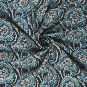 Let voile m/blomsterprint batik Marine