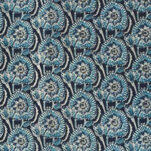 Let voile m/blomsterprint batik Marine