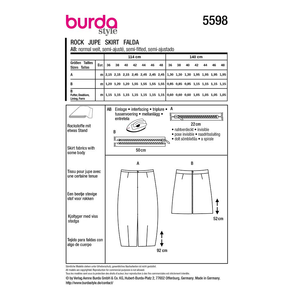 Nederdel Burda str. 36-48 - Billede 2