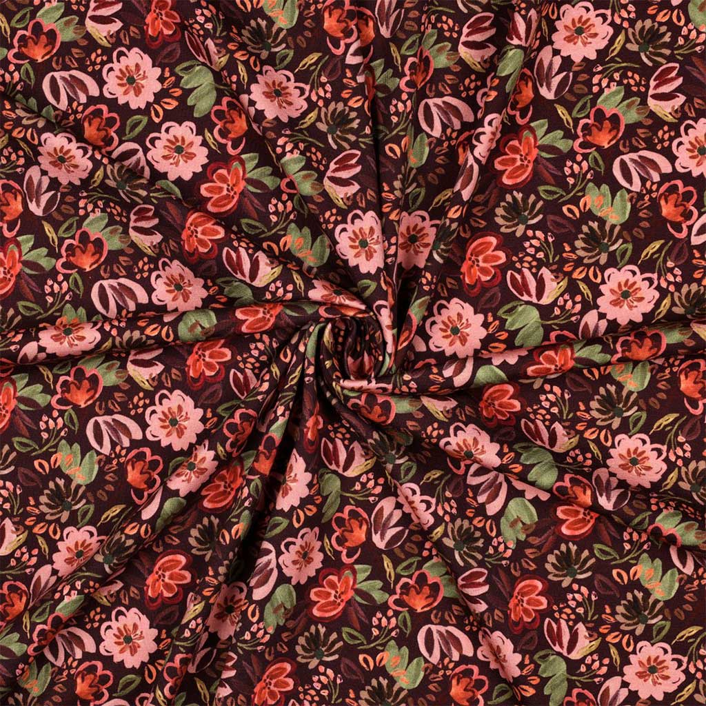 Bomuld jersey m/ blomsterprint Wine