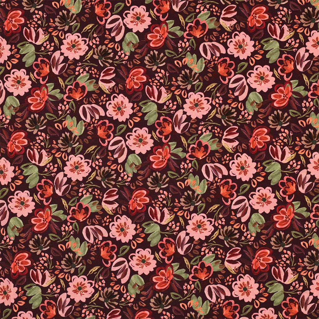 Bomuld jersey m/ blomsterprint Wine - Billede 2