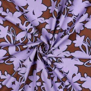 Fin poplin med grafisk blomsterprint Rød brun