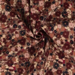 Smalriflet fløjl med blomsterprint Lys brun