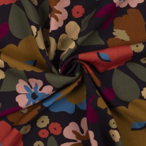 Viskose med stort blomsterprint Aubergine